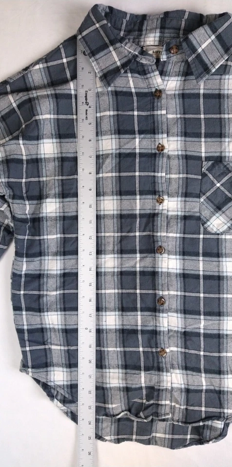 Kirra Gray Flannel Plaid Women's Shirt (One Size) Long Sleeve Button Down - Image 3 of 4
