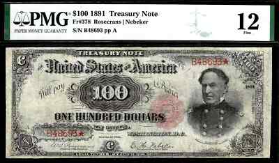 $100 1891 Treasury Note, Fr. 378 =RARER THAN WATERMELON= Farragut