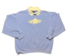 Vintage Medium Collard Coquette Floral Baby Blue Sweater From Top Stitch
