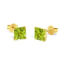 14K Solid Gold Princess Square Cut Peridot CZ Butterfly Push Backing Earring