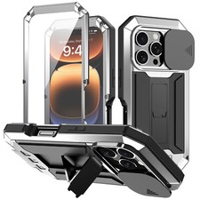 For iPhone 16 Pro Max 16 Plus 16 Heavy Duty Metal Armor Case with Screen Cover