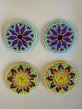4- Multicolor Patterned Beaded CIRCLE LEATHER BACKS Native American Design  2”
