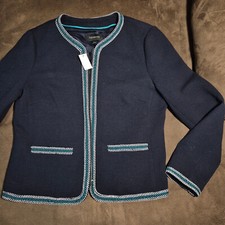 NWT Talbots Braided Tweed Blazer Colored Trim Full Zip Textured Sz 8