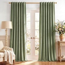 Sage Green Velvet Room Darkening Insulated Curtains 2 Panels 96" L x 52" W