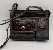 Brighton Organizer/Purse/Crossbody Blk Leather With Brown Leather Accents EUC