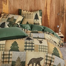 - Rustic Comforter Set, Cabin Western Christmas Holiday Country Theme with Bear