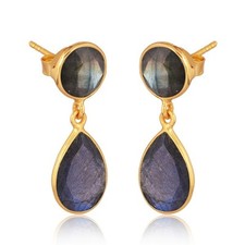 Labradorite Dangle Earrings Gold Plated Handmade Gemstone Jewelry Gift for Her