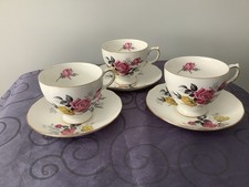 Vintage Ridgeway Potteries Royal Vale Bone China Cups And Saucers x 3