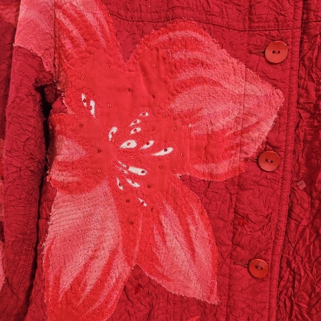 Multiples Red Floral Button Up Jacket Women's Sz … - image 3