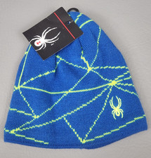 Spyder Blue Web Beanie Kids One Size Knit Hat Ski Cap Shelby Fleece Lined