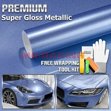 Premium Super Gloss Metallic Frosted Blue Vinyl Car Wrap Sticker Decal Sheet DIY