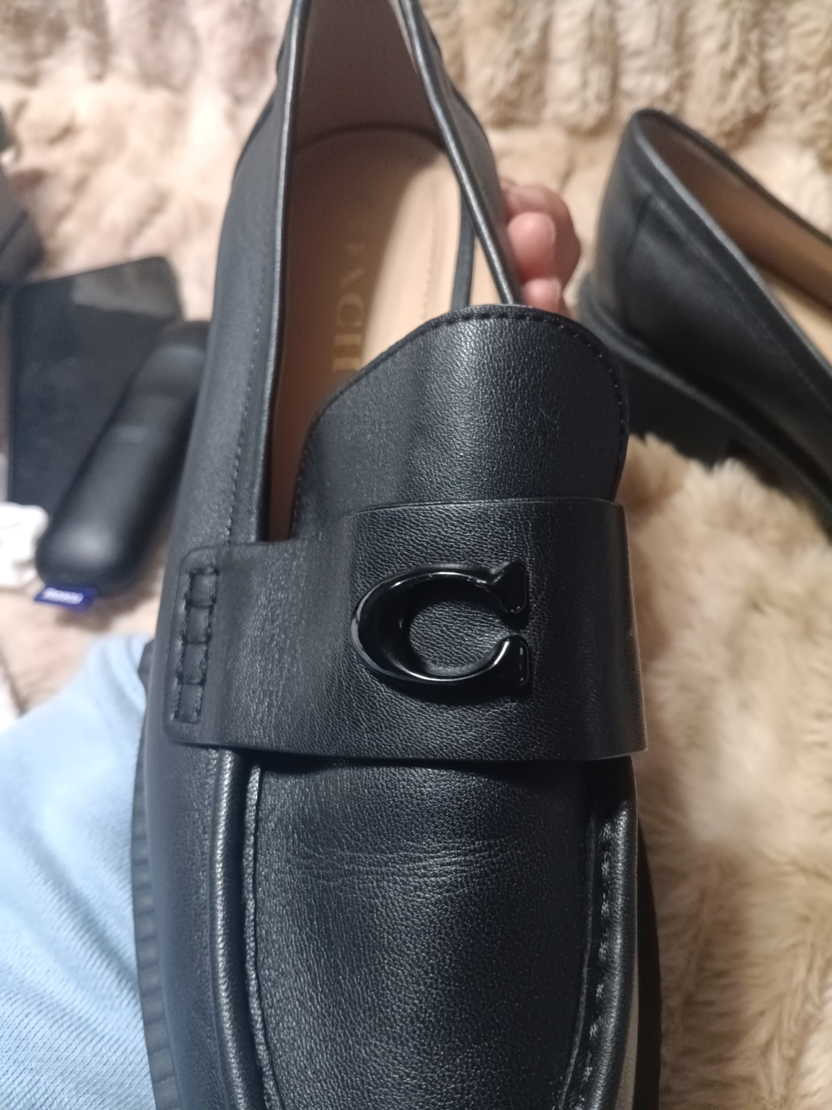 black Coach Leah platform lug sole loafers Size 39.5 thumbnail 4