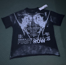 FIRST ROW Mens Black Graphic Print Cotton Sho...