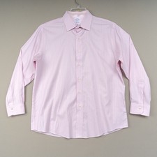 Brooks Brothers Regent Fit Dress Shirt 17 34 Pink Stripe Cotton Spread Collar