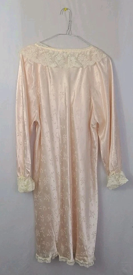 De Colección Camisón TJW Mervyns Med Rosa Damasco Satinado Encaje Volantes Manga Larga Chica Foto 2 de 4