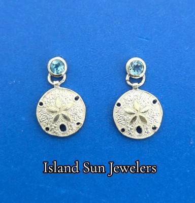 Sand Dollar Ohrhänger Ohrstecker, Sterlingsilber & Blautopas