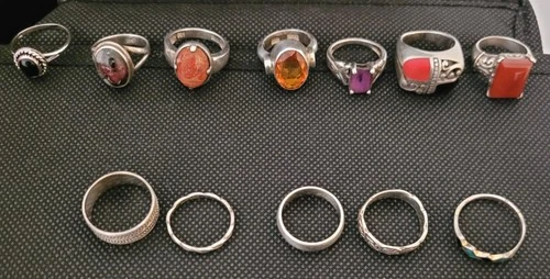 Lot of 12 vintage Sterling Silver 925 Rings, some gemstones, some silver only