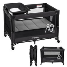 Baby Bassinet Bedside Crib, Pack and Play with Mattress, Diaper Changer, One-...