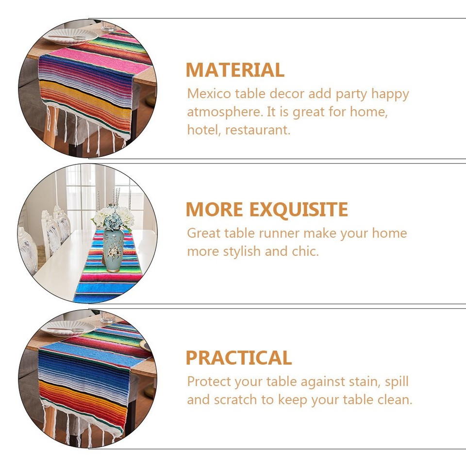 2Pcs Mexico Style Cotton Table Runner Reusable Decorative Table Cover ...