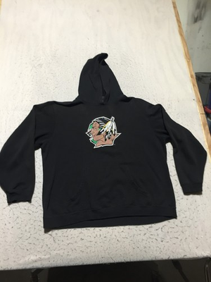 #ad North Dakota Sioux Reebok Hoodie Mens XL Black Embroidered Big Head Logo $49.99