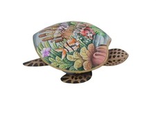 Handcrafted Crocodile Wood Turtle Jewelry Box Hand Painted With Aquatic Scene