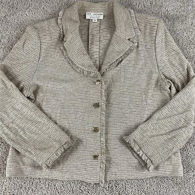 St. John Couture Jacket Size 14 Fringed Trim Vintage Quiet Luxury Marie Gray