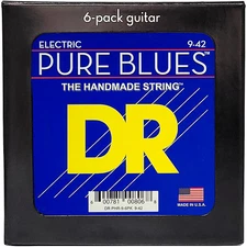 DR Strings Pure Blues Pure Nickel Electric Guitar Strings 6 Pack Light (9-42)