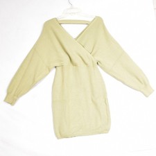 Women's Sweater Dress Long Sleeve Mini Size Large Green V Neck