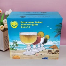 Chefcaptain Glass Schooner 21.5oz Set of 4 Extra Large Crystal Style Beer Goblet