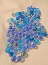 Vtg Clear Glass Blue Marbles Swirls Cat Eyes 5/8 In Lot Of 110 Pcs