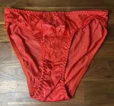 Vtg Intimate Fashions Teri Bikini Panties L Nylon Second Skin Lace Bow RED HOT