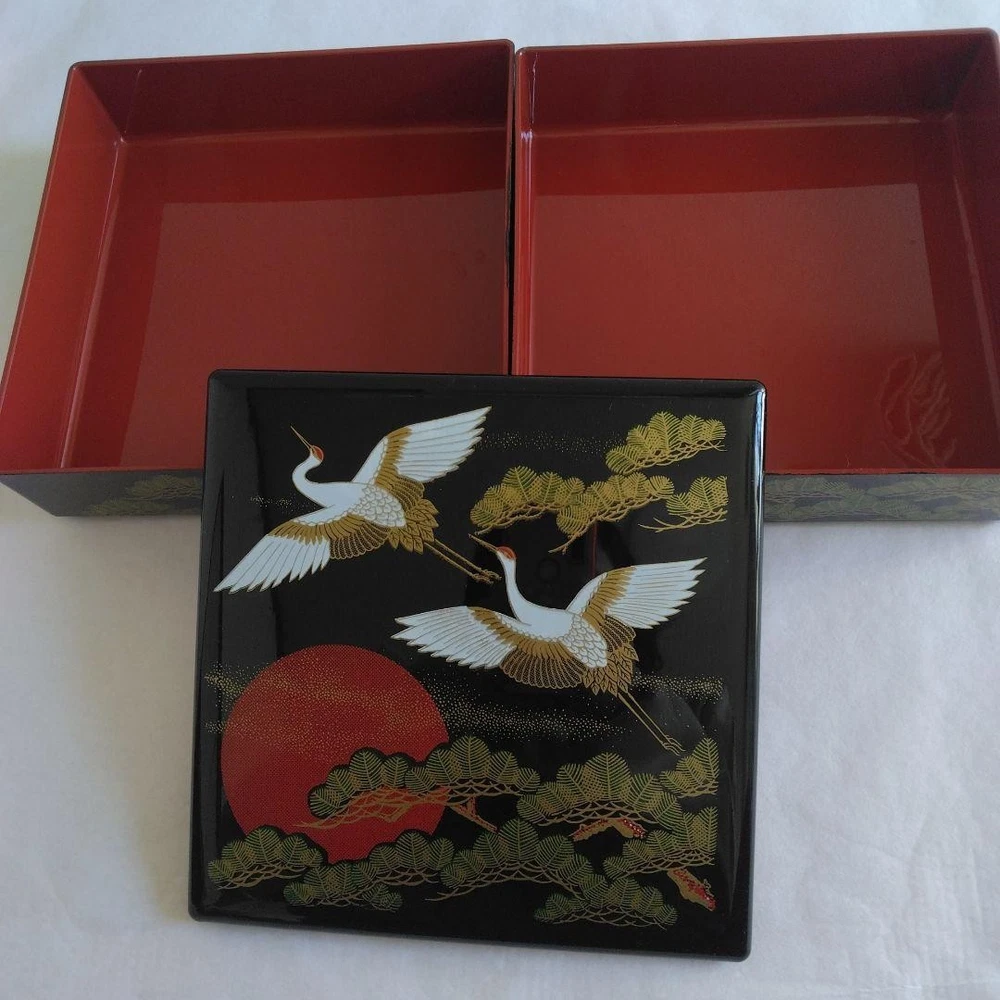 Jubako Bento Box Japanese 2tiered box pine crane sun 5 cm celebration auspicious