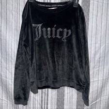 Juicy Couture Velour Rhinestone Logo Sweatshirt Black Size M Pullover