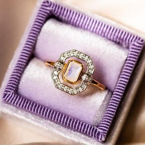 Authentic Lab Grown Moonstone Ring 925 Sterling Silver 18k Yellow Gold Plated Ring