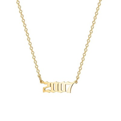 Birthday Year Necklace, 18K Gold Plated Stainless Steel Birth Year 2007 Number P