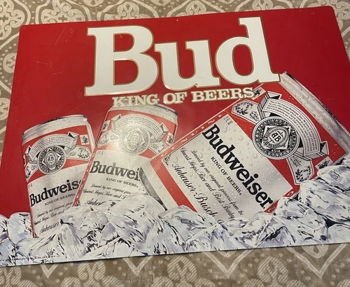 Vintage 1987 "BUDWEISER"... "King Of Beers" Embossed Metal Sign...25.5" X 36"