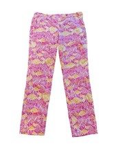 Lilly Pulitzer Jubilee Pants Beverly Hills Bubbly Pink Orange Fish Print Size 12