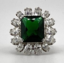 Estate Emerald Green  CZ  s 925 Sterling Silver Ring Size 8 9.2 Grams