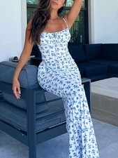 Elegant Ladies Floral Spaghetti Strap Maxi Dress