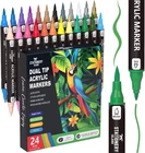 STATIONERY ISLAND Permanent Acrylic Paint Pens 24 Colours – Dual Tip Markers for