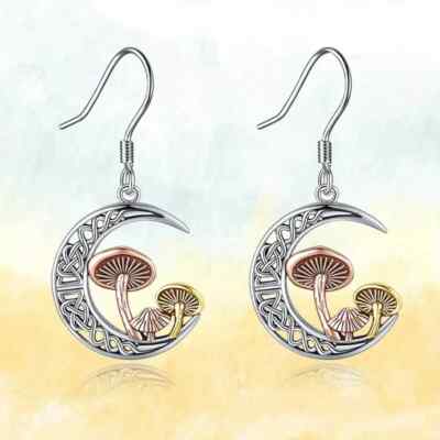 Three Mushroom Hollow Moon Earrings Girls Crescent Moon Dangle Drop  Earrings New