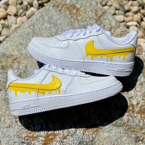 Nike Air Force 1 personnalisé goutte-à-goutte deux tons blanc jaune chaussures hommes femmes enfants - Photo 1 sur 6