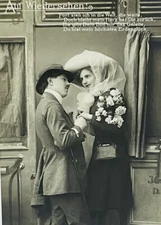 Vintage German Real photo postcard 'Away I go into the world but my heart stays"