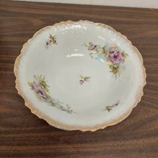 VINTAGE SHALLOW COMPOTE BOWL OR PLATE HAND PAINTED FLORAL GOLD RIM