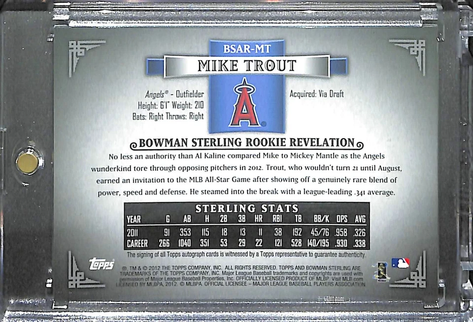 2012 Bowman Sterling Autograph #BSAR-MT Mike Trout - Image 2 of 2