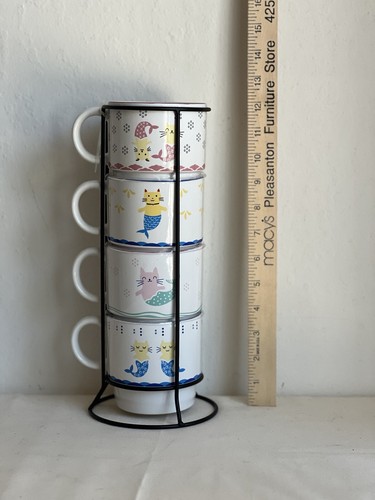Signature Housewares Mer Cat Set of Four Stackable Mugs with Holder - Picture 3 of 7