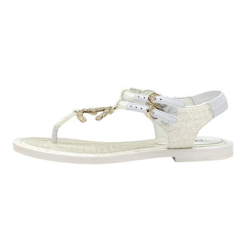 CHANEL G34818 COCO Mark Stone Thong Sandals 38.5C White Women New