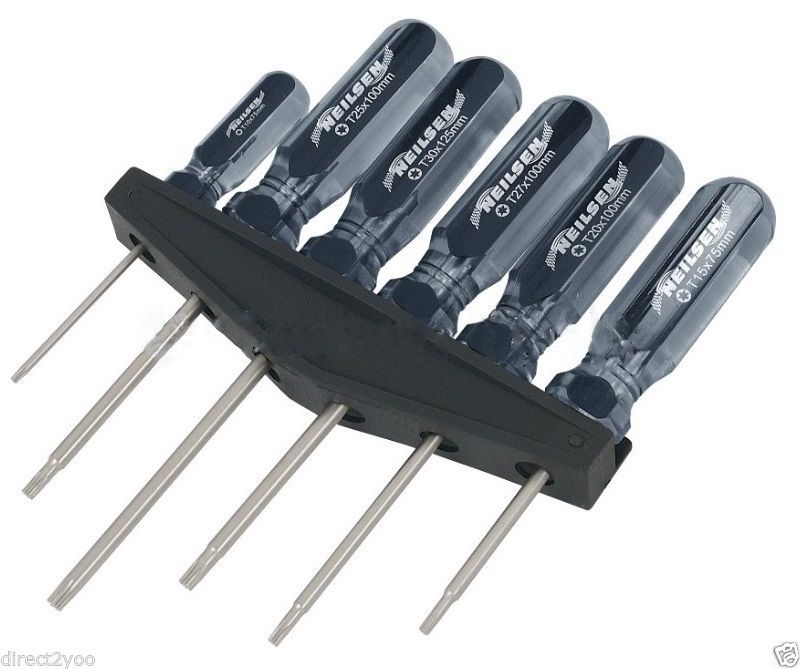 6pc TORX / STAR SCREWDRIVER SET ON RACK T10 T15 T20 T25 T27 T30 by NEILSEN TOOLS