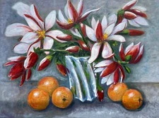 Original Oil Painting Flowers Fruit Food Still Life Impressionist Art Realistic