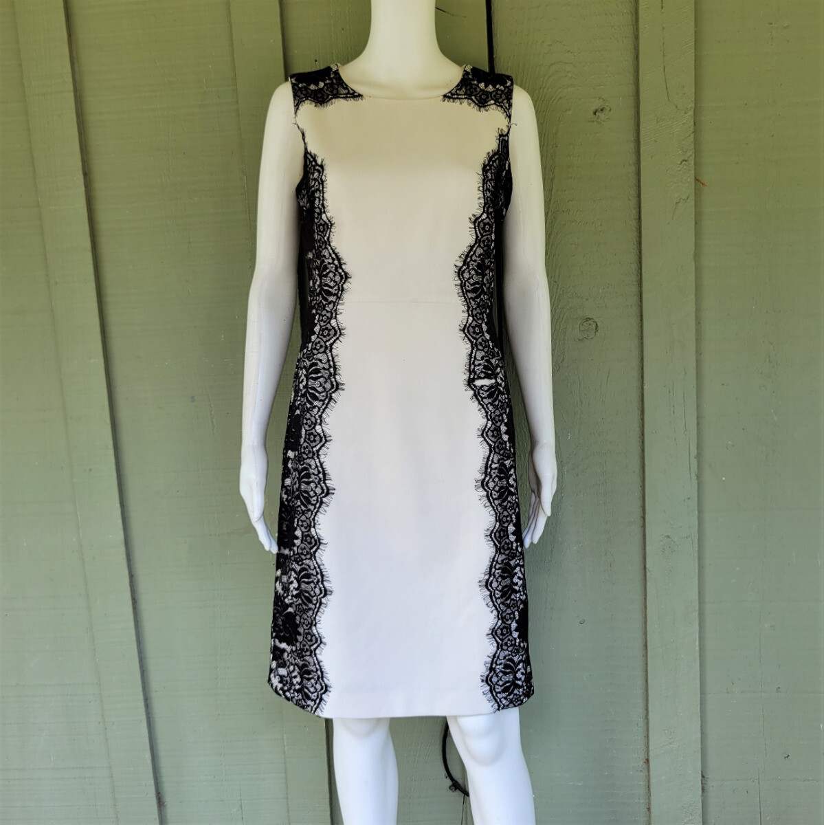 CHETTA B Ivory Black Lace Sheath Dress 4 | eBay